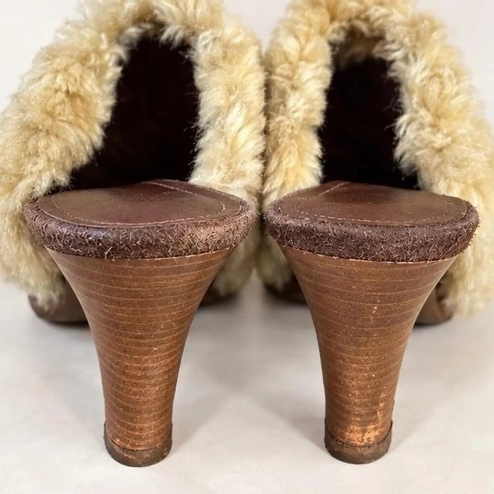 Gianni Bini brown suede furry mule heels with tassel detail - Picture 3 of 5